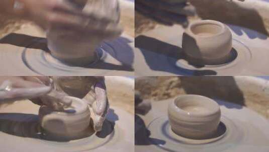 游客体验制作陶瓷手工艺术品瓷器碗拉坯高清在线视频素材下载