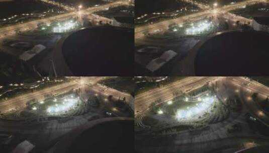 成都凤凰山体育公园足球场夜景航拍HLG4K高清在线视频素材下载