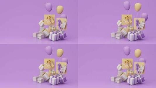 紫色背景和礼物气球的节日动画高清在线视频素材下载