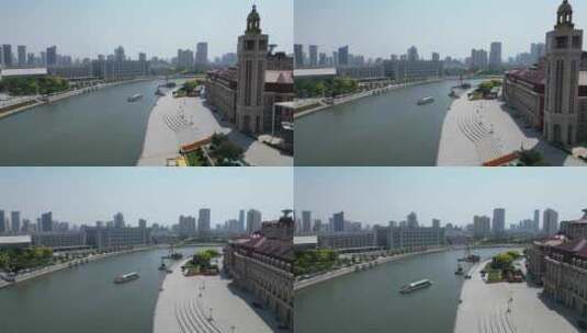 天津城市建设海河风光航拍高清在线视频素材下载