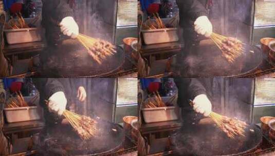 城市街头烹饪餐饮特色美食小吃烧烤肉串高清在线视频素材下载