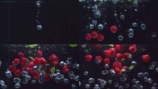 草莓入水、水果入水高清在线视频素材下载