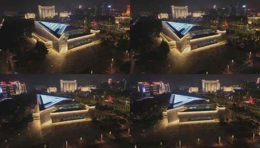 东莞展览馆(东莞市文化建筑) 航拍夜景高清在线视频素材下载