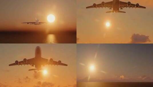 4K飞机凌日 飞机飞过天空高清在线视频素材下载