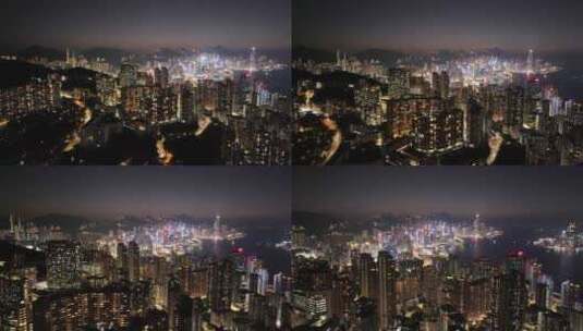 繁华香港夜景航拍高清在线视频素材下载