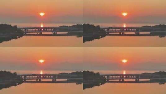 深圳湾南山区后海大桥清晨日出航拍高清在线视频素材下载