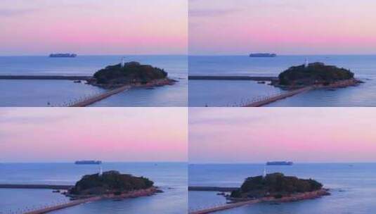4K航拍青岛小麦岛夕阳海景高清在线视频素材下载