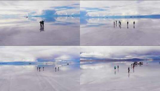 水面冰面镜面玩耍旅行的人高清在线视频素材下载