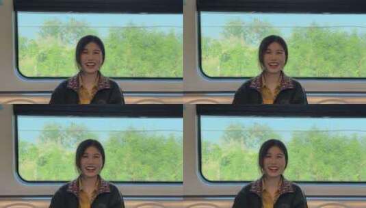 乘坐地铁的美女日系小清新女孩少女文艺青年高清在线视频素材下载