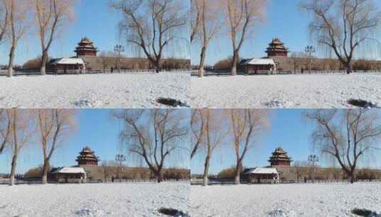 北京冬季景山公园故宫角楼雪景道路街景随拍高清在线视频素材下载