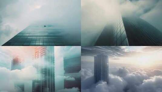 云雾缭绕商业高楼云层高清在线视频素材下载