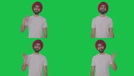 快乐的锡克教印度人说你好绿屏高清在线视频素材下载