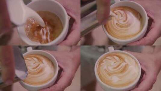 特写制作艺术心形拿铁咖啡高清在线视频素材下载