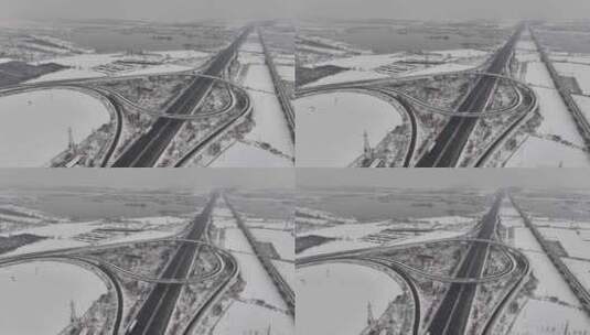 冰雪覆盖的高速公路立交桥高清在线视频素材下载