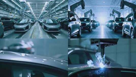 汽车制造工厂高端 机械臂流水线高清在线视频素材下载