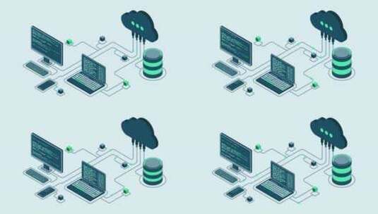 云技术计算动画。现代云技术。数据中心等距高清在线视频素材下载
