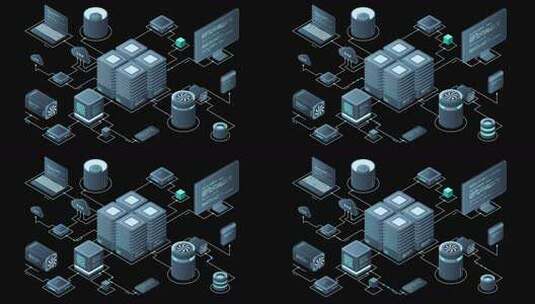 等距计算机技术动画。大数据中心计算。云计高清在线视频素材下载