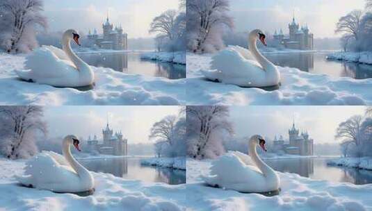 唯美冬日新天鹅堡雪景4k舞台粒子活动背景高清在线视频素材下载