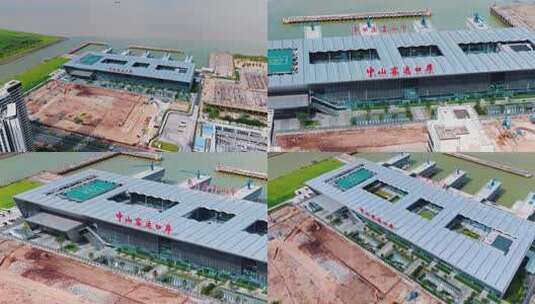 中山客运口岸航拍高清在线视频素材下载