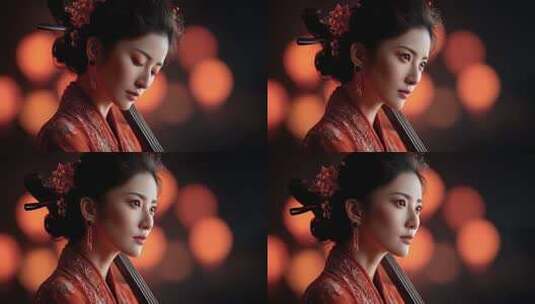 唐朝仕女琵琶演奏古典唯美意境高清在线视频素材下载