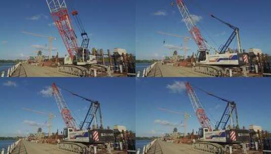 非洲坦桑尼亚港口施工现场的起重机与重型机械高清在线视频素材下载