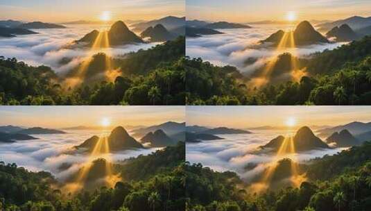海南五指山热带雨林国家森林公园日出云海高清在线视频素材下载