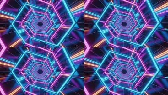 几何线条霓虹灯光隧道穿梭赛博空间光影变幻高清在线视频素材下载