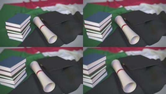 苏丹国旗毕业帽和文凭高清在线视频素材下载