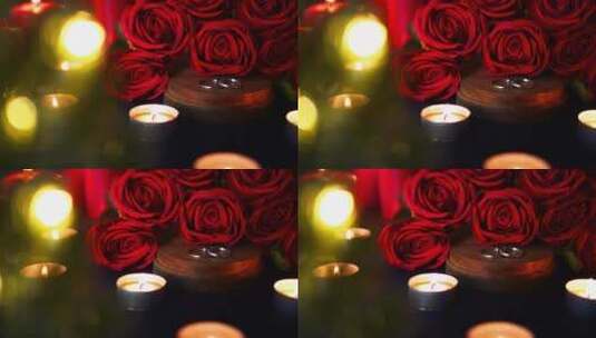 戒指鲜花蜡烛等浪漫装饰高清在线视频素材下载