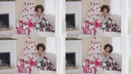 女人圣诞节假期在家放松高清在线视频素材下载