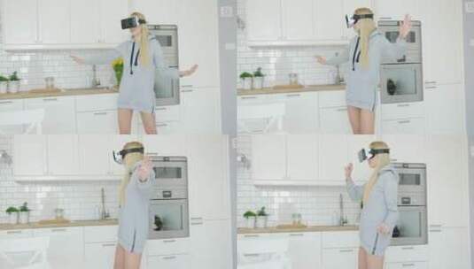 戴VR眼镜的女孩高清在线视频素材下载