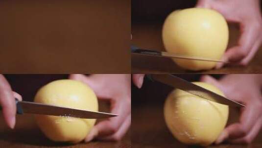 【镜头合集】水果刀刮黄香蕉黄苹果表面果蜡高清在线视频素材下载