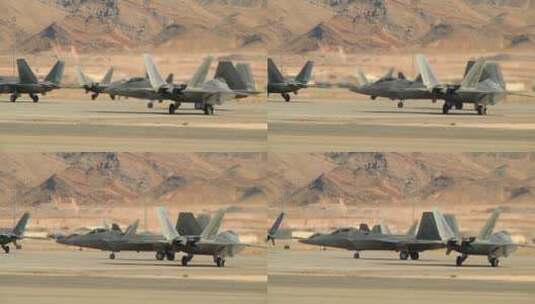 多架F35战斗机在跑道上滑行高清在线视频素材下载