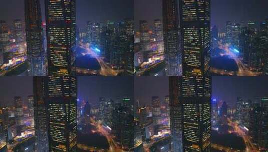 航拍上海陆家嘴夜景高清在线视频素材下载