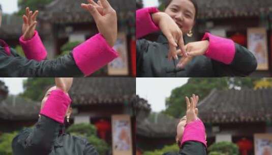 中式四合院女人跳舞高清在线视频素材下载