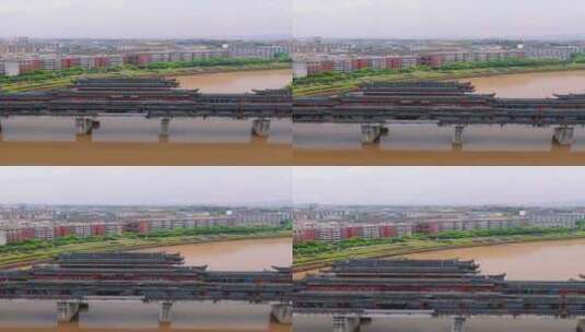 航拍侗族少数民族特色建筑风雨桥高清在线视频素材下载