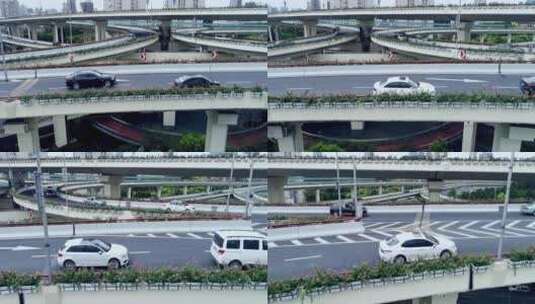 航拍4k纵横交错繁忙的城市道路上海延安高架高清在线视频素材下载