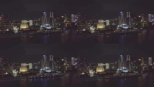 航拍夜晚钱塘江和杭州钱江新城CBD建筑高清在线视频素材下载