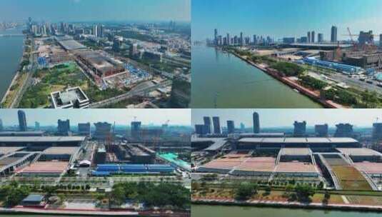 广州琶洲会展建筑群会展馆工地2022最新高清在线视频素材下载