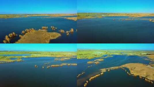 航拍河流湖泊景观高清在线视频素材下载