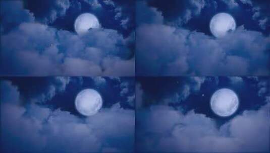 夜色中层次白云中的月亮唯美场景舞美大屏高清在线视频素材下载