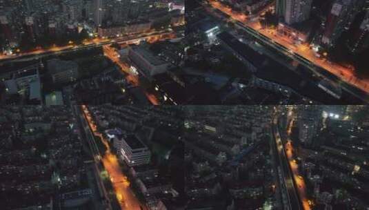 上海地铁夜景航拍高清在线视频素材下载