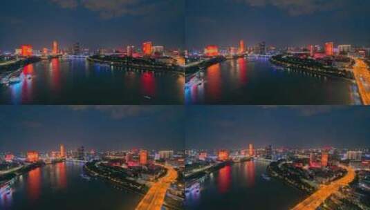 广西南宁城市夜景航拍高清在线视频素材下载