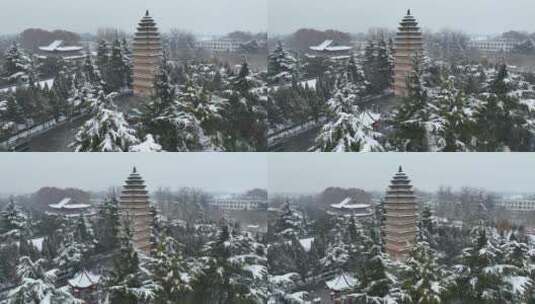 洛阳白马寺齐云塔寺院航拍雪景冬季高清在线视频素材下载