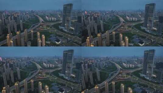 航拍中国浙江杭州城市高架车流夜景高清在线视频素材下载