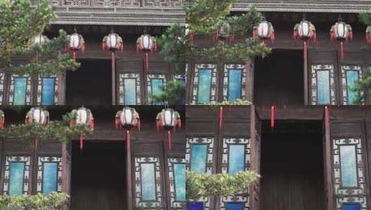 传统园林别墅建筑挂着灯笼的门廊高清在线视频素材下载