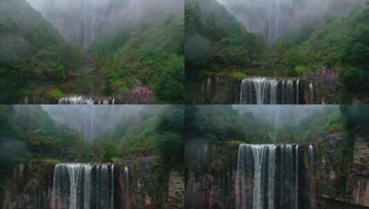 航拍山谷中的瀑布高清在线视频素材下载