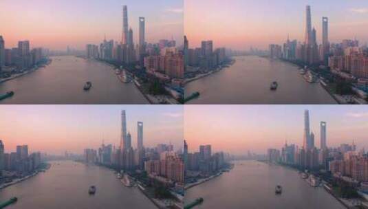 上海黄浦江两岸陆家嘴日落航拍高清在线视频素材下载