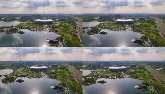 航拍成都东安湖体育公园高清在线视频素材下载