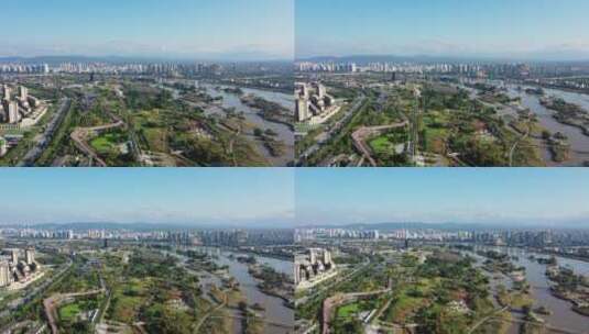 陕西汉中汉江湿地公园右环绕高清在线视频素材下载